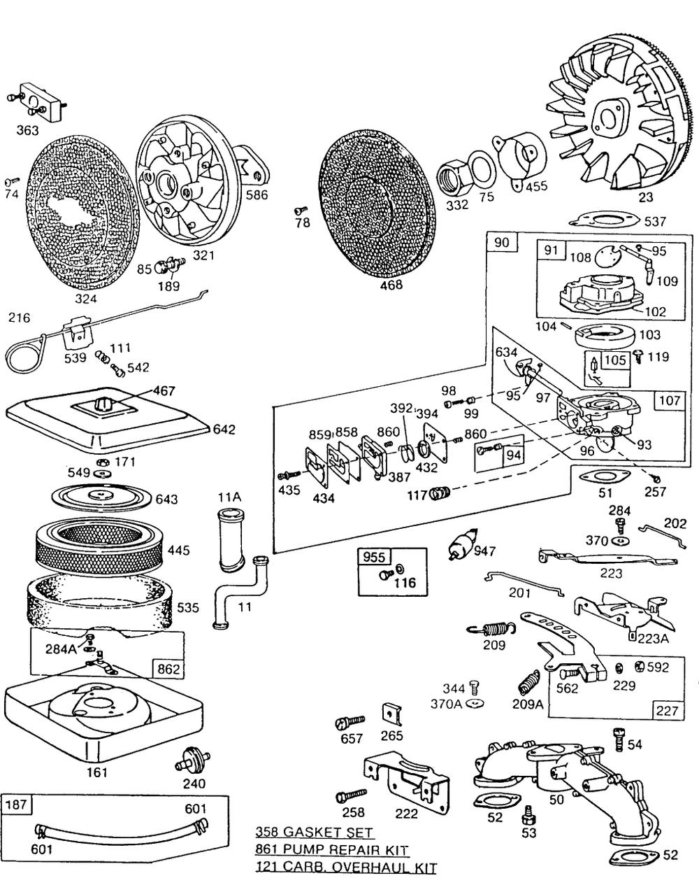 Carb. Assembly Manifold,a/C Diagram and Parts List for 400437-0121-XX  Briggs and Stratton Engine